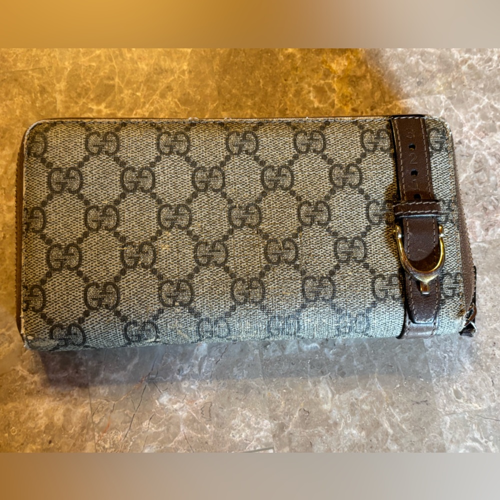 Gucci Monogram Canvas Wallet with Brown Accents
